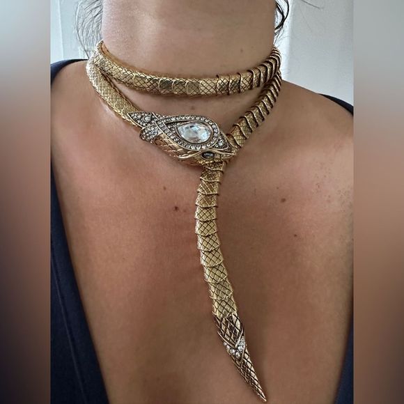 Roberto Cavalli Jewelry - Crystal and gold snakeskin Roberto cavalli necklace sold